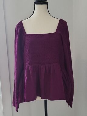 Women’s Square-Neck Smocked Peplum Top - Purple